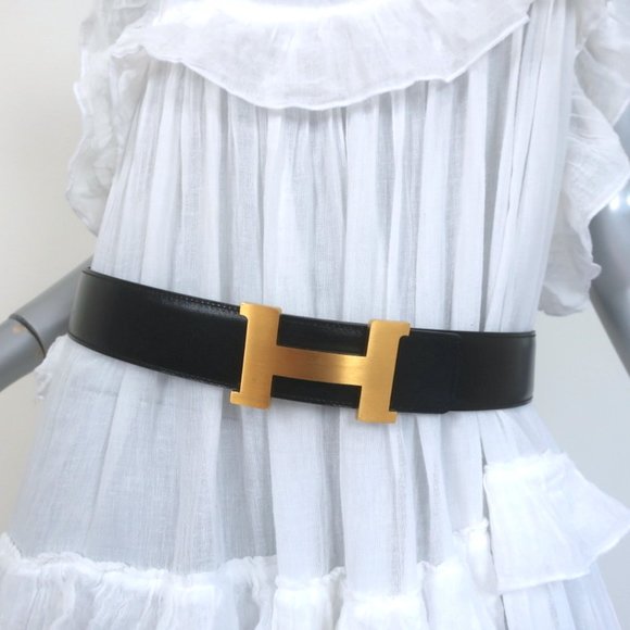 HERMES CONSTANCE 42MM REVERSIBLE LEATHER BELT BLACK/CHOCOLATE BROWN SIZE 85 NEW - Picture 2 of 7